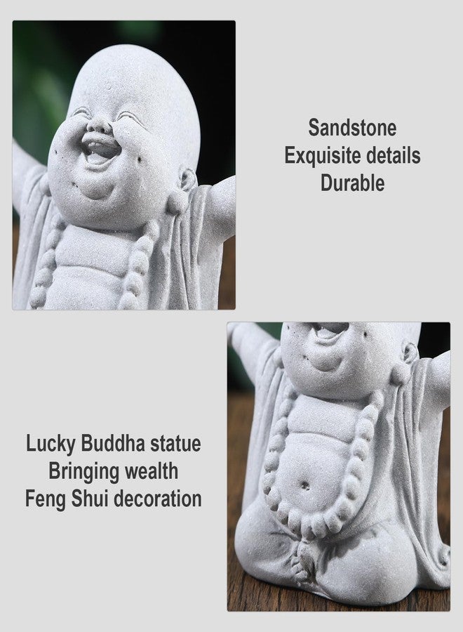 Hoohnnaa Laughing Buddha, Buddha Statue for Home, Feng Shui Decor for Zen Garden, Sandstone Small Laughing Buddha Statue for Good Luck Decorations, Zen Decor for Home Outdoor Garden Office (Laughing Buddha) - Image 3
